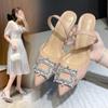 Fashion 2024 Fashion New Women's High Heels Summer Women's Solid Color Pointed Toe Stiletto Heels Rhinestone Decorated High Heel Sandals