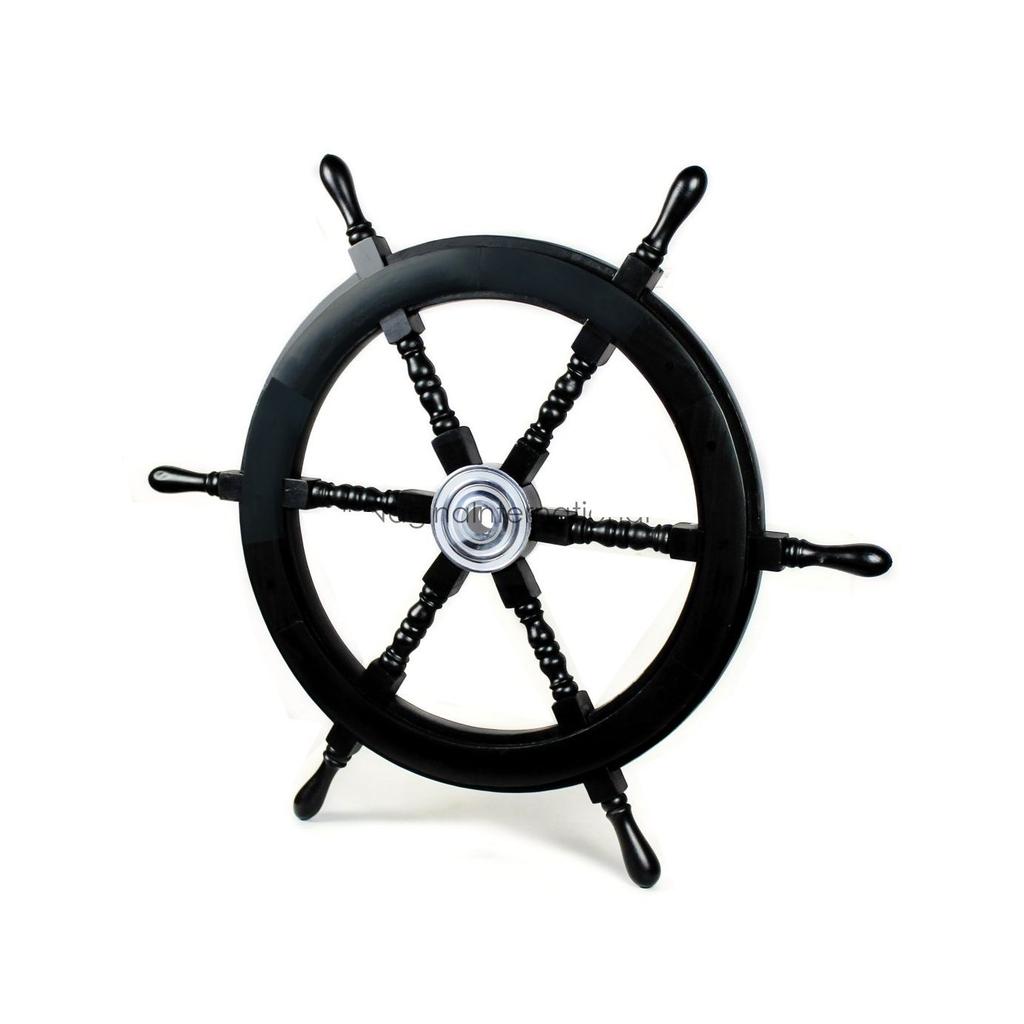 Nautical Handcrafted Wooden Ship Wheel - Home Wall Decor (24 Inches, Black)