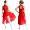 Kids Girls Figure Skating Dance Dress Sleeveless Mock Neck Cutout Back Side Split Asymmetrical Hem Sparkly Rhinestone Dresses