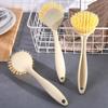 1PC Plastic Handle Pot Brush Household Long Handle Cleaning Brush Pot Washing Dish Washing Pot Wooden Handle Kitchen Oil Cleaning Brush