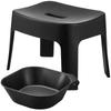 Магнитный стул для ванны Yamazaki, высота сиденья 25 см + Большой магнитный и подвесной держатель для ванны (Набор из 2 предметов) - Башня для плавающего хранения, стул для ванной, черный, 6926 1563