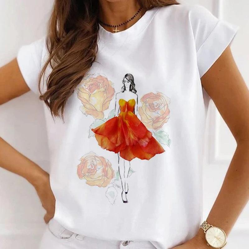 Модная креативная женская футболка с 3D рисунком розы 90-х годов, летняя блузка, свободные футболки с короткими рукавами, белые женские топы с круглым вырезом, одежда