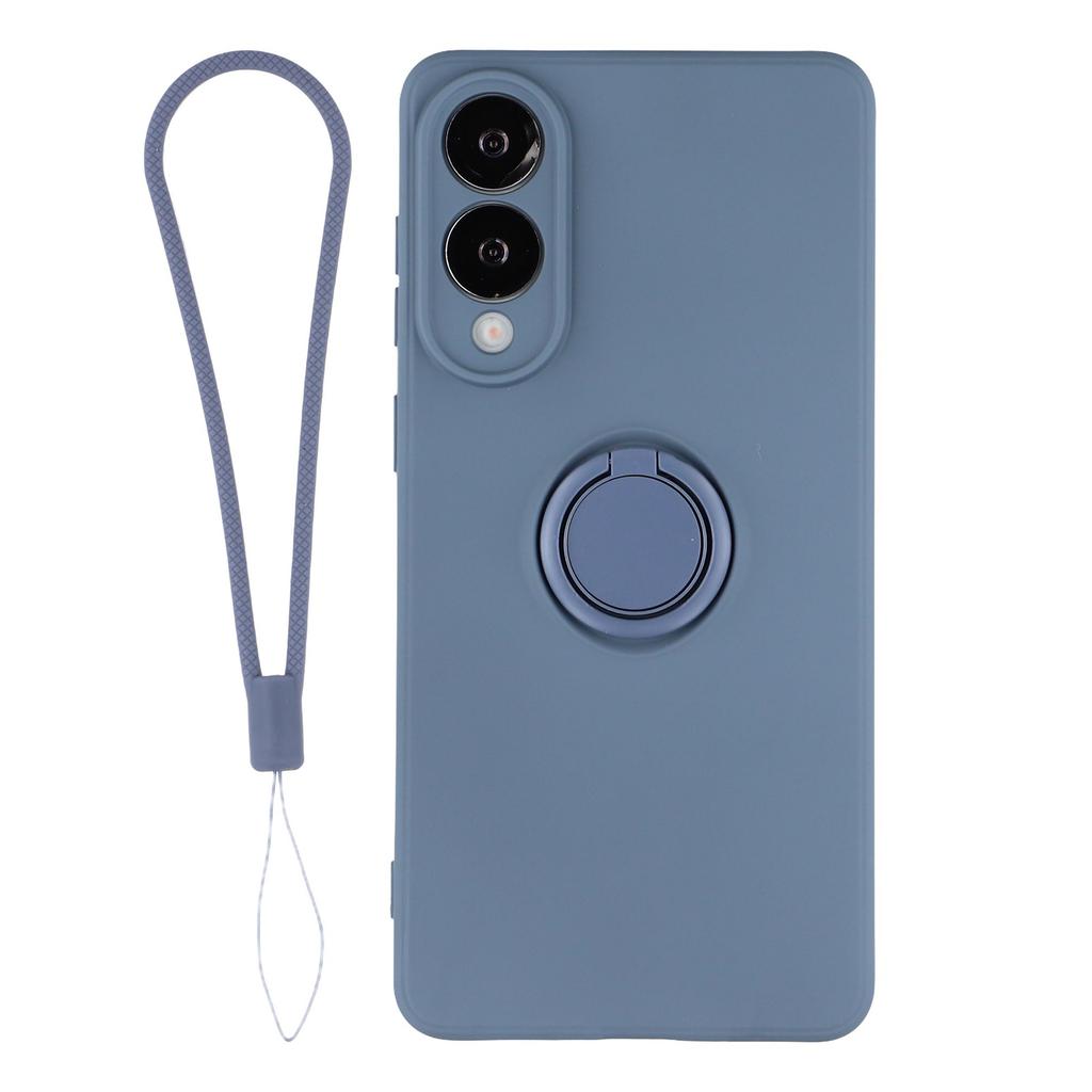 Силиконовый чехол для Samsung Galaxy S25 Edge с кольцом-подставкой и ремешком.