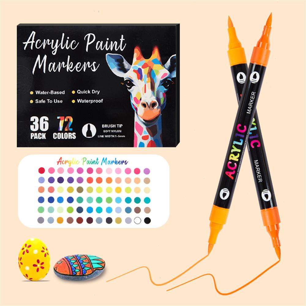 24/48/72 Acrylic Paint Markers: Dual Tip, Fast Drying Portable for Art Painting, Dot Art Coloring - Professional Artist Supplies
