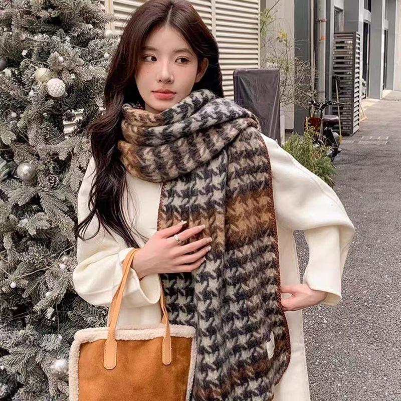 Korean Style Red Houndstooth Scarf for Women - Luxurious, Versatile & Warm Winter Neck Warmer
