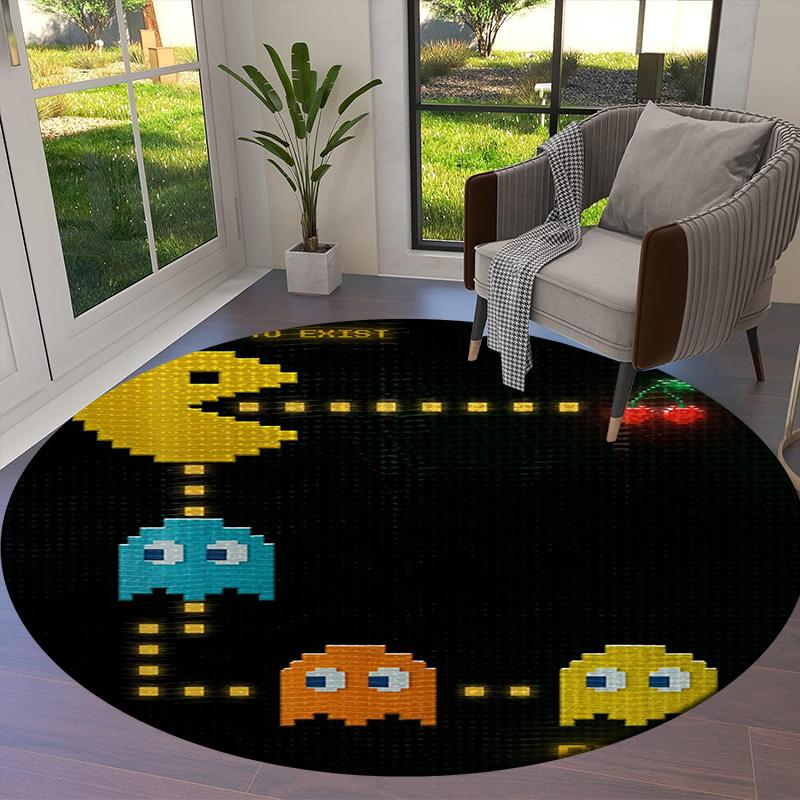 Круглый ковер Pac-Man, Ковер для гостиной, спальни, дивана, игровой комнаты, Нескользящий коврик для пола