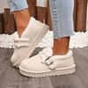 Fashion Metal Buckle Round Toe Deep Mouth Suede Wool Platform Anti-Slip Wear-Resistant Flat Snow Boots