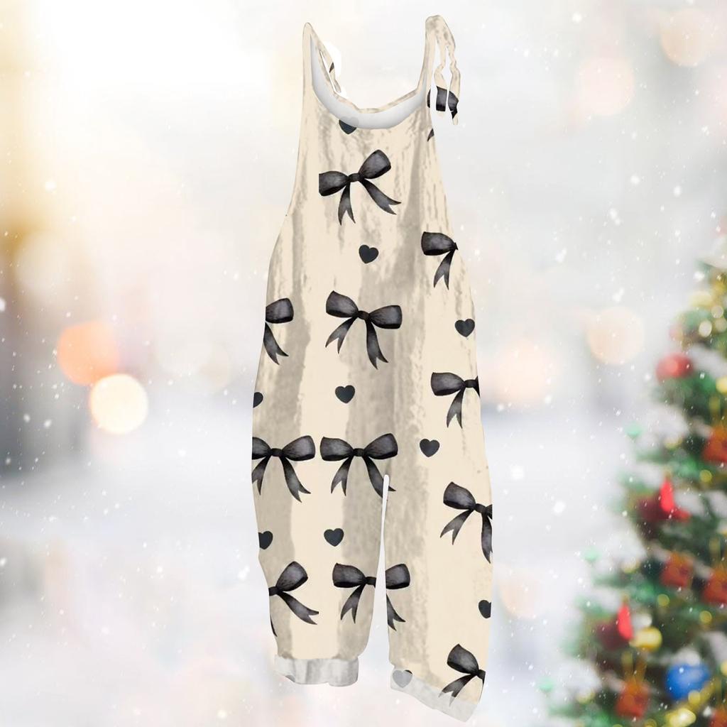 Женский комбинезон с карнавальным принтом, свободный, винтажный, на бретелях, хлопок, лен