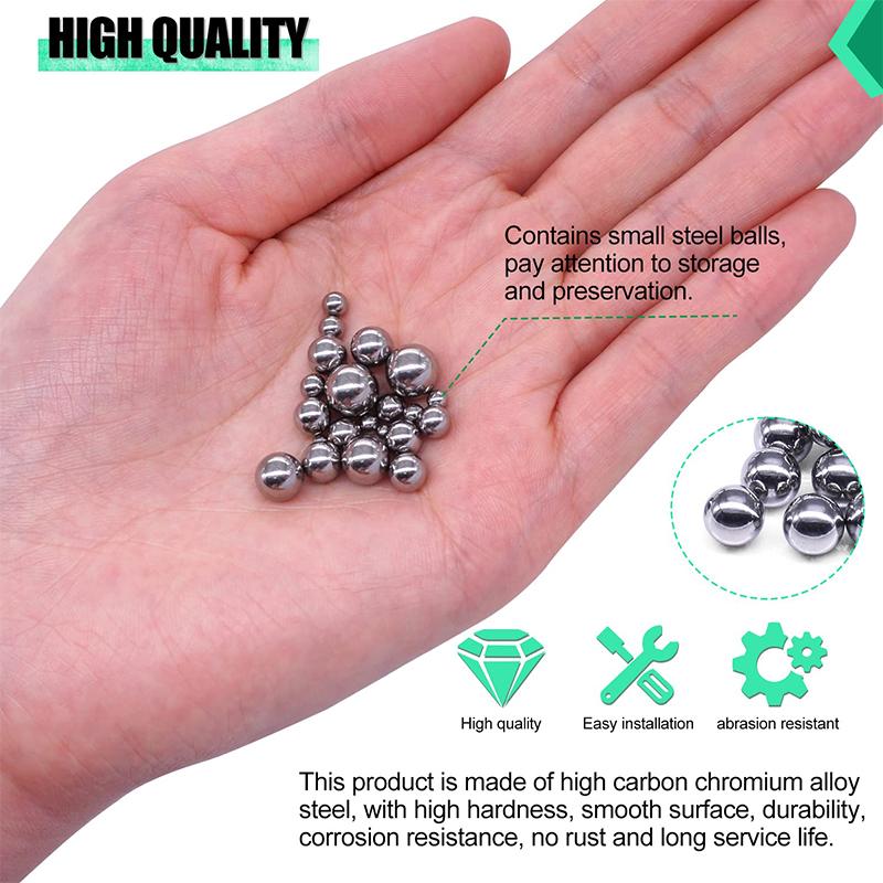 625PCS 13 Sizes Bicycle Bearing Balls Carbon Steel Precision Steel Balls Stainless Steel Assorted Loose Kit 1-8mm,1/4"-3/32"