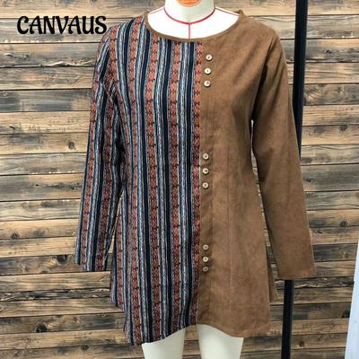 Женские топы больших размеров, винтажный, с круглым вырезом, свободный, темпераментный, с длинным рукавом