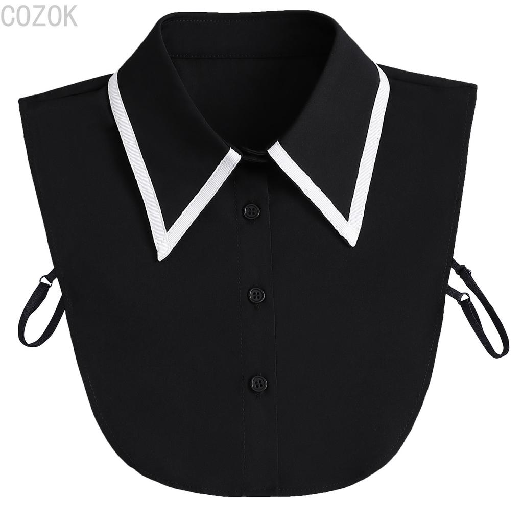 Women's Solid Colour Black White Vertical Small Flip Collar Versatile Shirt Jumper Jumper Fashion Lace False Collar Four Seasons