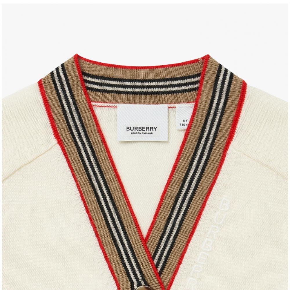 Burberry 8054222 A1452 Icon Stripe Trim Wool Kids Cardigan