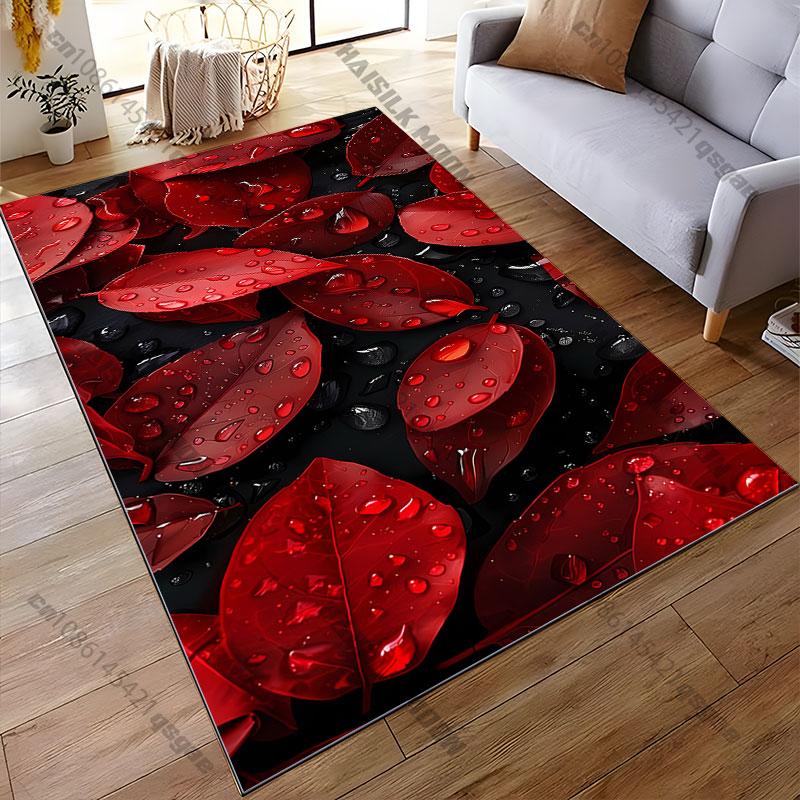 Red leaves with water drops carpet Yoga living room room decor children's crawling mat doormat area rug games mat
