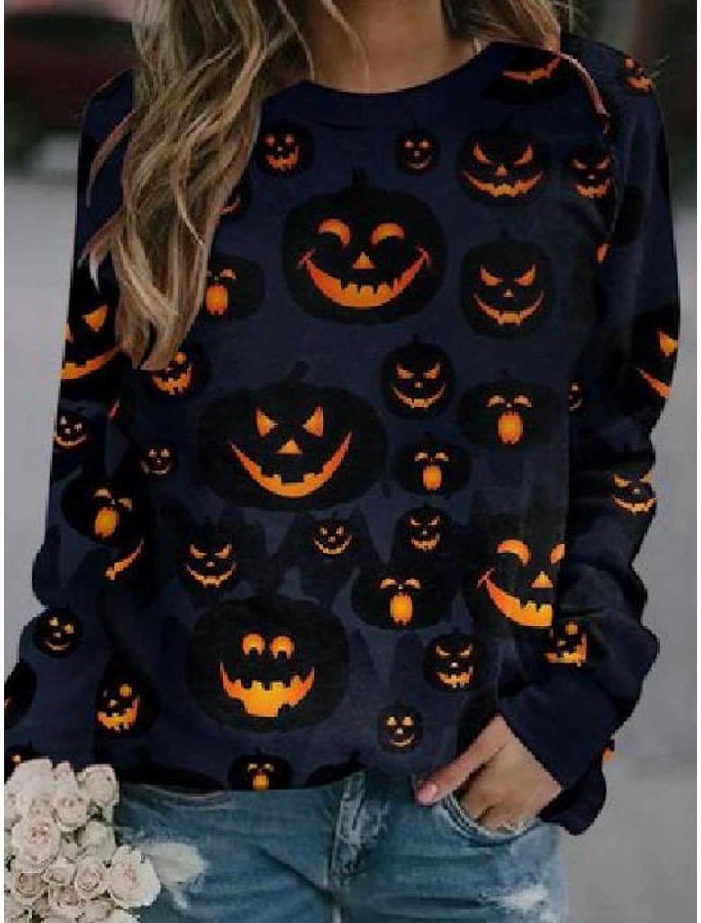 2025 Autumn and Winter Halloween Element Explosion 3D Digital Printing Women's Crew Neck Sweater