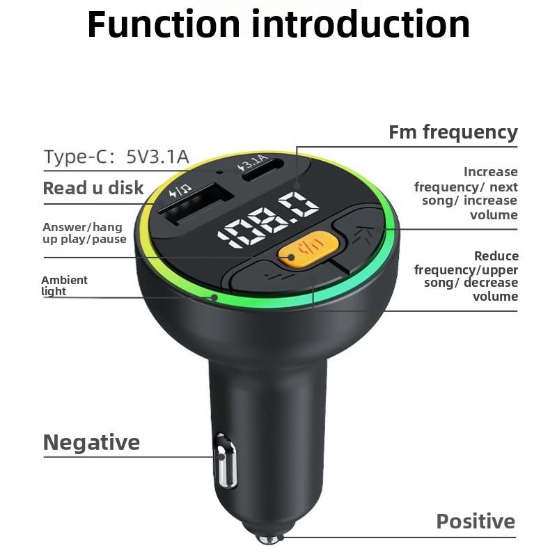 Car FM Transmitter Bluetooth 5.3 Handsfree Wireless Car Kit USB C Car Charger Auto Radio Fm Modulator Mp3 Player Adapter