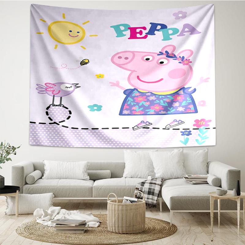Peppa Pig Print Tapestry, Backdrop, Easy Setup, Ideal for Bedroom, Office & Living Room, with Aesthetic Wall Hanging Decor.