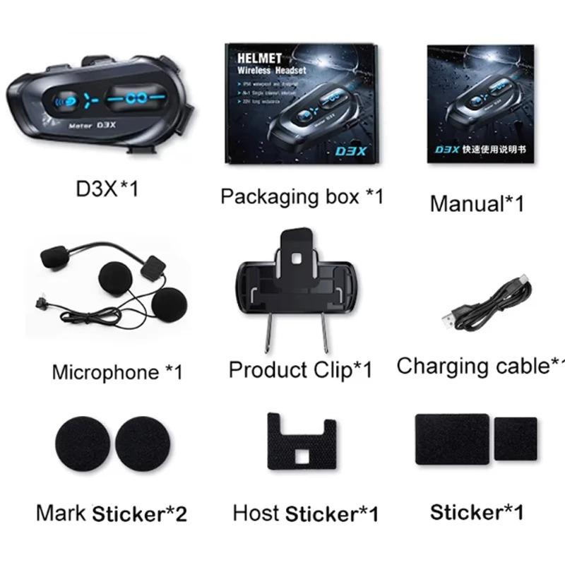 600M Intercom Bluetooth 5.3 EDR Helmet Headset with Music Sharing Motorcycle Wireless Earphone Hands-free Call Anti-interference Headphone for 6 Rider