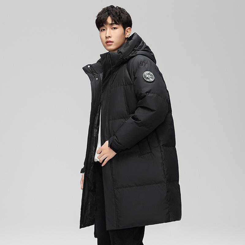 Новая зимняя куртка пуховик для мужчин, модная свободная средней длины выше колена, пух белой утки, парная, с капюшоном, зимняя куртка