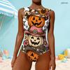 Women Plus Size One Piece Swimsuit High Round Neck Sleeveless Sloth Moon Printed