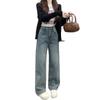 JINJUDUO Свободные Широкие Джинсовые Брюки Высокий Синий Размер M Женские, Талия, Стильные, Серый, Весна/Лето/Осень,