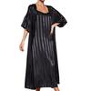 Women’s Nightgown Slip Night Dress 2 Pieces Set Satin Stripe Pajamas Dressing Gown Robe Sleepwear Home Wear Spring Autumn Sleep Lounge Clothes