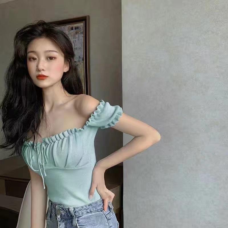 Y2k Women Elegant Puffl Sleeve Crop Top Slim Summer Chic Drawstring Sexy Backless Tops