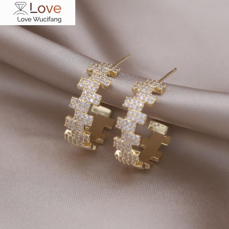 Корейский дизайн модные ювелирные изделия 14-каратное золото позолоченные геометрические циркониевые серьги-кольца элегантные женские повседневные рабочие аксессуары