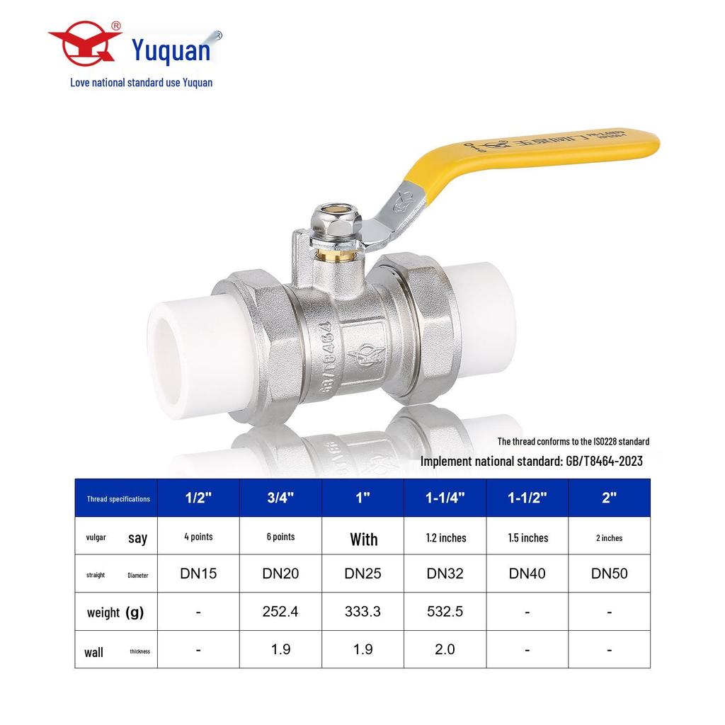 Yuquan PPR Brass Ball Valve - Quick Connect, Single/Double, Hot Melt, Internal/External Thread