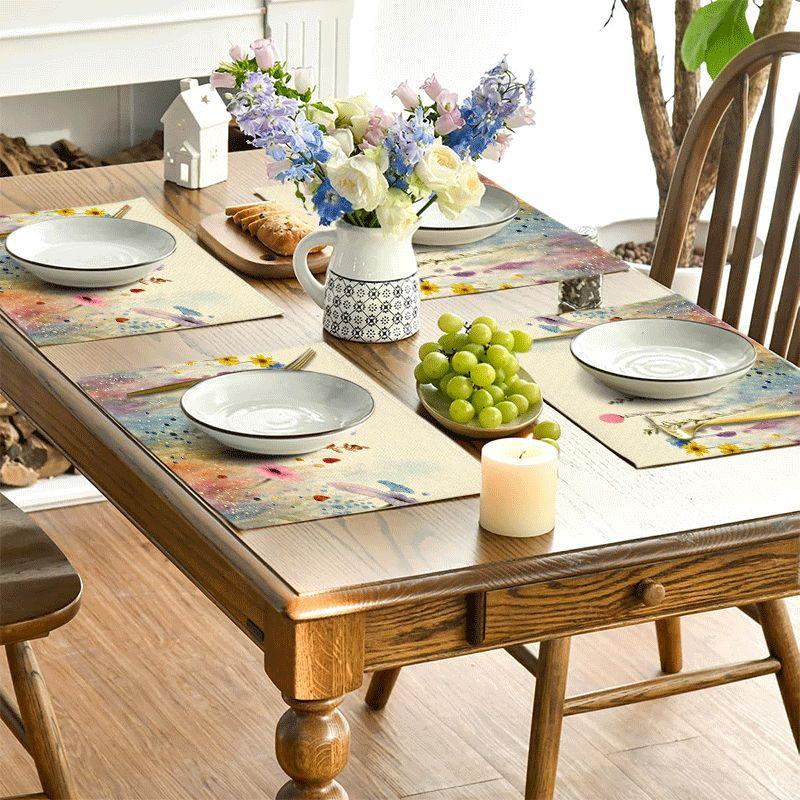 4/6pcs Rectangular Placemats - 12X18 Inches Wildflower Bouquet Watercolor Placemats with 2D Element Pattern Design