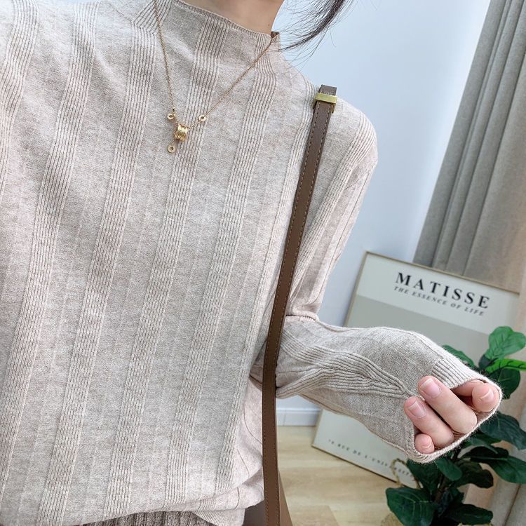 Базовый свитер Свободный свитер с полувысоким воротом Вязаный свитер для женщин Повседневный пуловер с длинными рукавами для осени и зимы