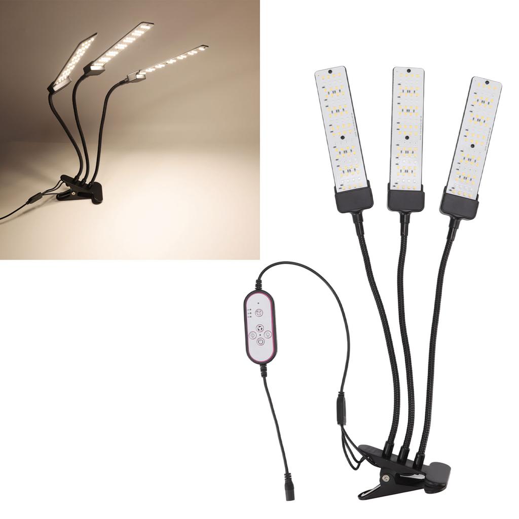 Светодиодная лампа для выращивания растений с клипсой, гибкая ножка, полный спектр, три головки с таймером для суккулентов