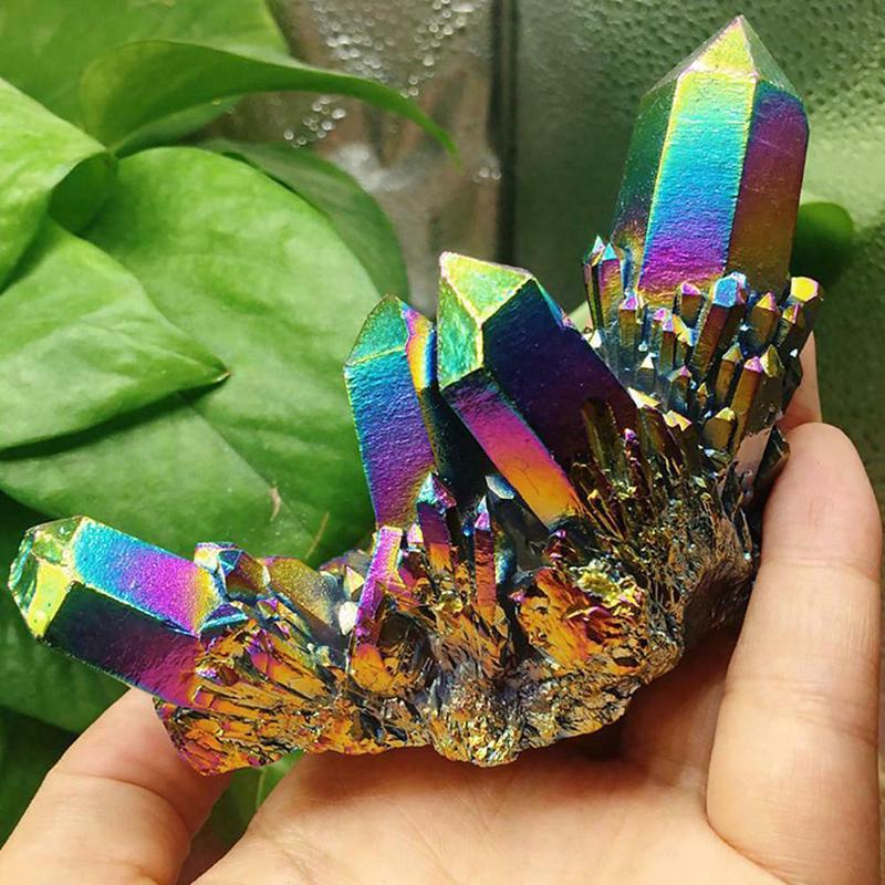 Rainbow Titanium Natural Quartz Crystal Cluster Mineral Specimen Healing Stone
