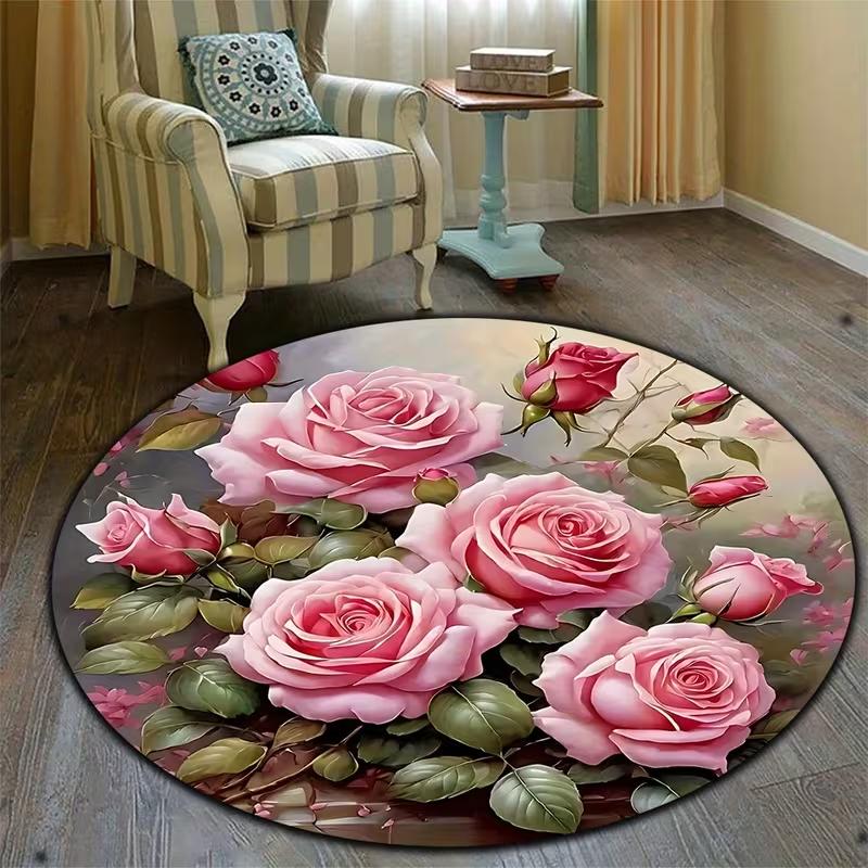 Luxurious Platinum Rose Flower round Carpet Bedroom Rug Living Room Home Sofa Rugs Large Floor Mats Decoration