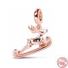 925 Sterling Silver Rose Gold Pendant Rose Mom Tilted Heart Dangle Charm Beads Fit Original  Bracelet Women Jewelry Gifts