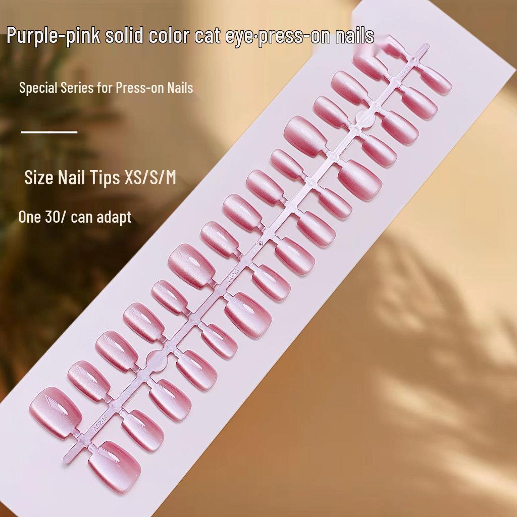 Нейл-арт «Кошачий глаз» со стеклянными бусинами - Однотонные накладные ногти премиум-класса для повседневной носки