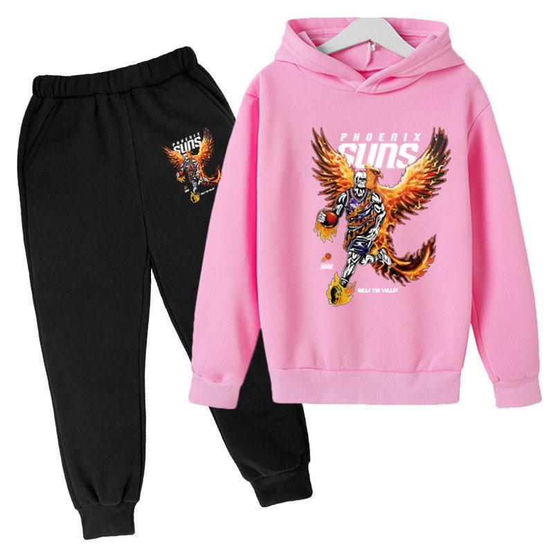 Winter Warm Running Athlete Sunbird Pattern Printed Casual Hoodie Comfortable Long Sleeve Children's Set