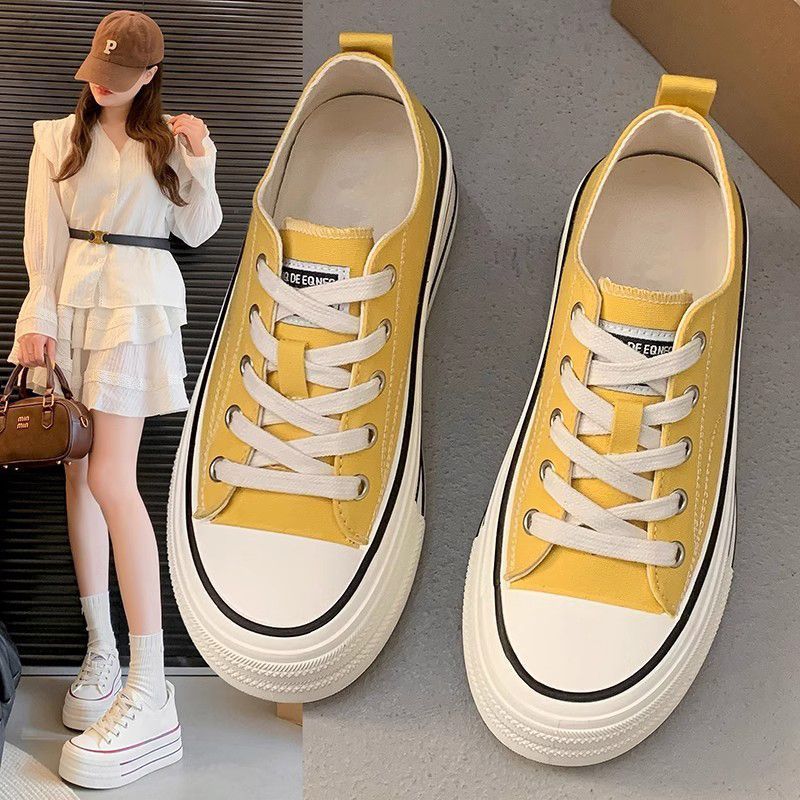 Platform Canvas Shoes Women's 2025 Spring New Versatile Casual Sports Board Shoes Small Height Increase Super Fire White Shoes