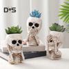 Хэллоуин Череп Кашпо Горшок Смола Скелет Фигурка Цветочный Горшок Крытый Открытый Суккуленты Растения Контейнер Домашний Балкон Сад Украшения