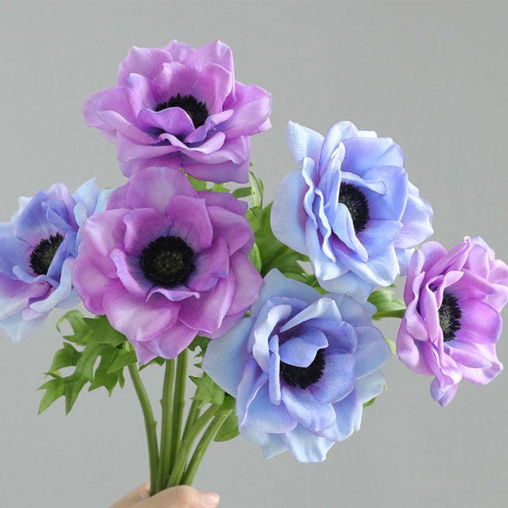 Multicolor Corn Poppy Artificial Flower Green Leaves Faux Flower Fake Flower  Home Decoration