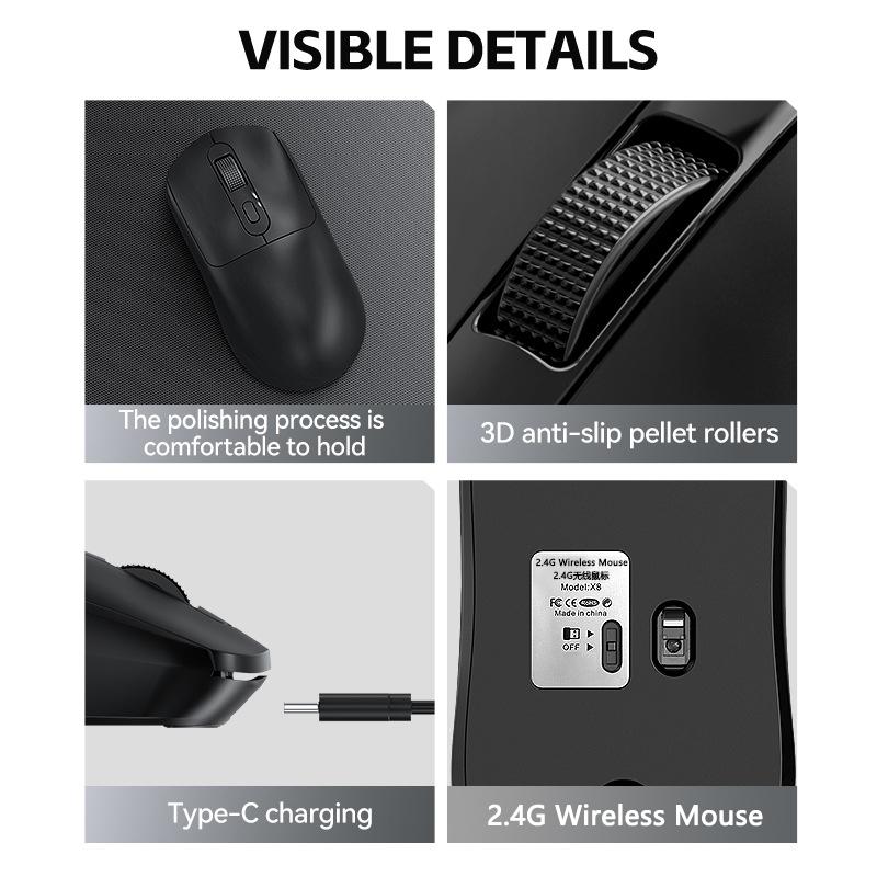 Warvank X8 Wireless Gaming Mouse 500mAh TYPE-C Rechargeable Office Mouse Suitable for Laptop Desktop Computers
