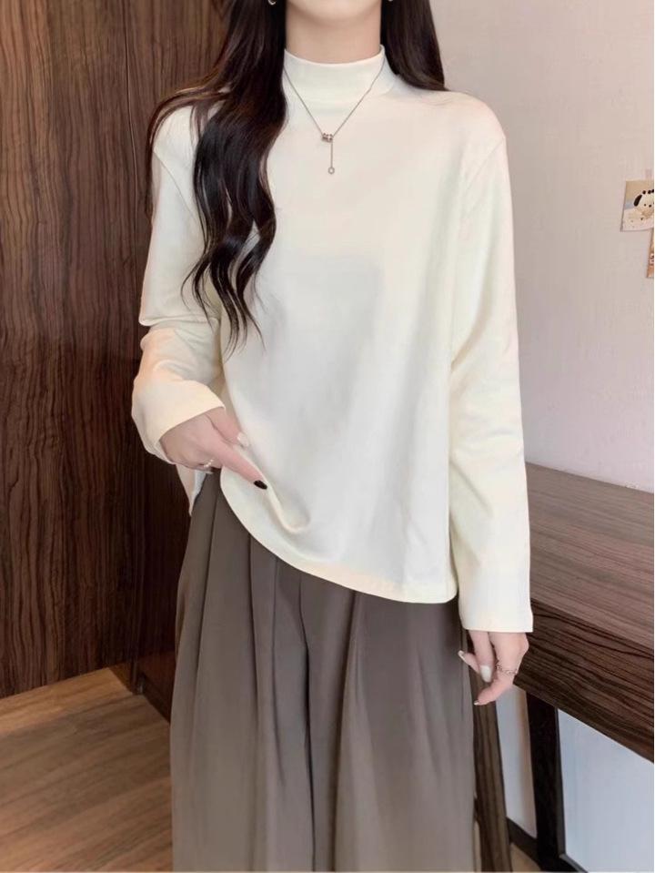 Женский осенне-зимний базовый топ с высоким воротником из немецкого бархата, приталенный, с длинным рукавом