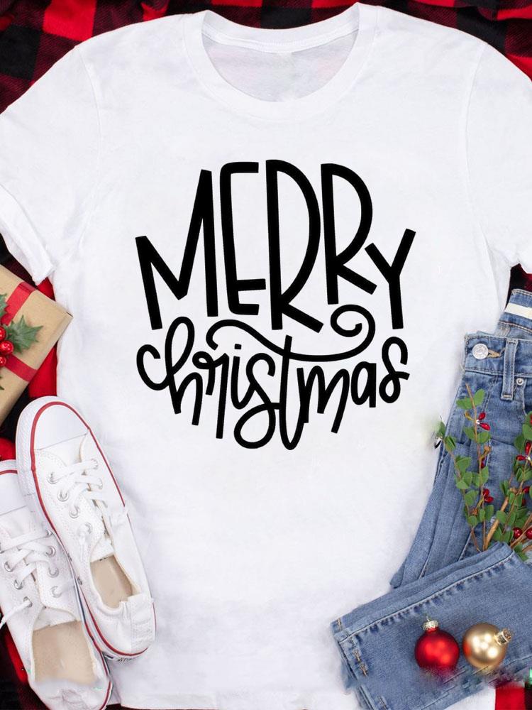 (Азиатский размер) Топ Футболка фестиваль Счастливого Рождества Новый год Праздник Повседневный любовь сердце клетка Женский Принт Леди Короткий рукав Мода Графические футболки