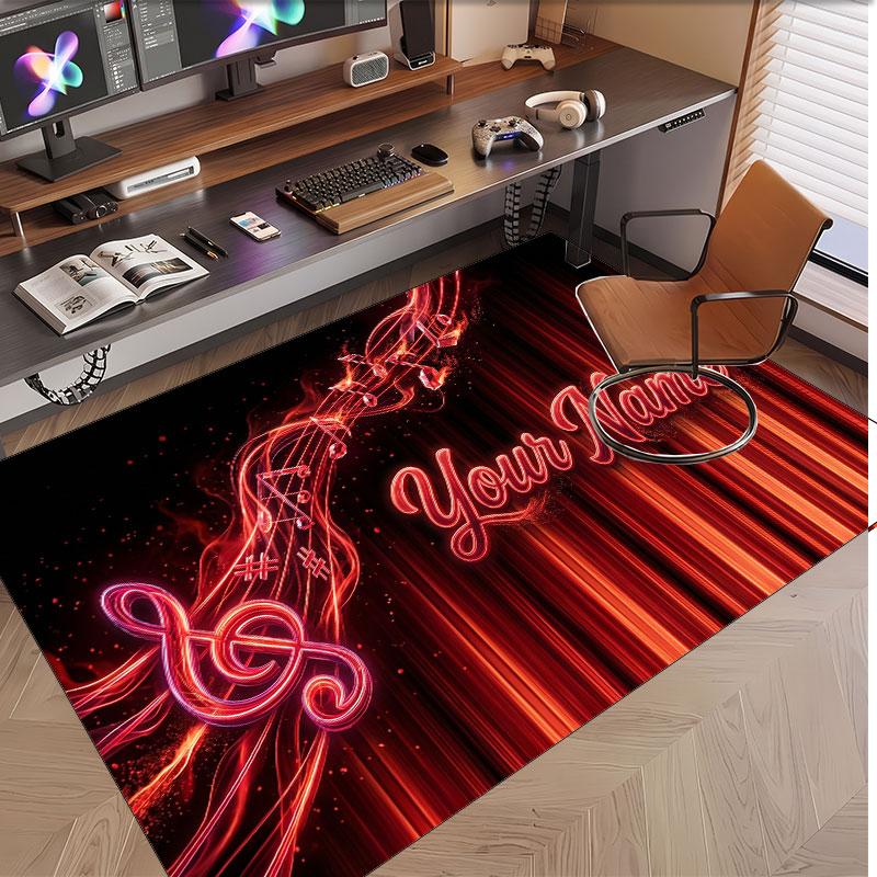 Music General Theme Soft Crystal Velvet Rug Custom Name & Text Print Non Slip Floor Rug for Bedroom Living Room