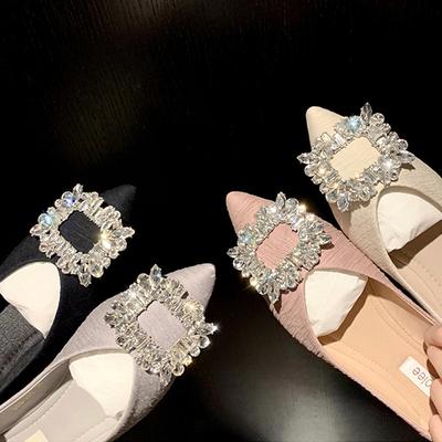 Виноградная мать то же самое французская квадратная пряжка флэш бриллиант острый носок мелкий вырез фея балетки женские балетки женские