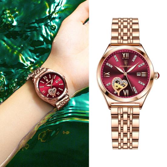 Женские часы, водостойкий светящийся ремешок из нержавеющей стали, круглый календарь со стразами, платье, наручные часы, модные ювелирные изделия, подарок