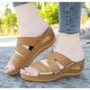Летние женские босоножки на танкетке, ортопедические босоножки премиум-класса с открытым носком, винтажные нескользящие кожаные повседневные женские тапочки на платформе в стиле ретро