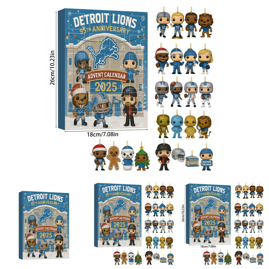 Рождественский адвент-календарь в честь 95-летия Detroit Lions, подарочный набор с акриловыми фигурками для праздничного празднования