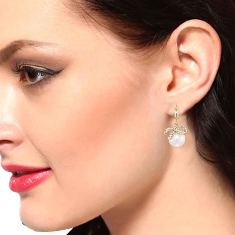 Подарки ко Дню святого Валентина девушке/жене: Серьги-капли Estele из 24-каратной позолоченной цинковой латуни с жемчугом и австрийскими кристаллами для девочек и женщин