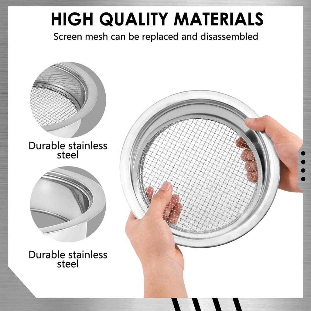 Soil Sieve Set with 9.45inch Diameter 5 Grid Sizes 1/3/6/9/12mm Interchangeable Meshes Stainless Steel Riddle Sieve Set with