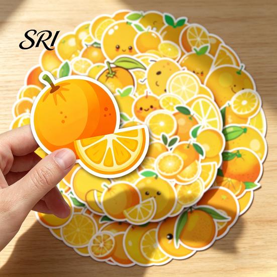 Trendy Aesthetic Decals for Teens 50PCS Cartoon Orange Theme Stickers, Healing Style Waterproof Vinyl Fresh Fruit Stationery Decals, DIY Scrapbooking